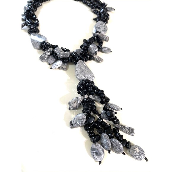 Multi Strand Onyx Necklace Gemstone Jewelry - Picture 3 of 13